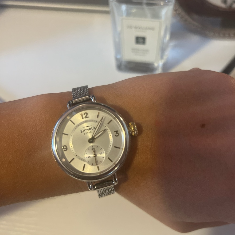 Shinola Silver and Gold Watch with Mesh Band